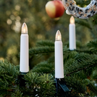 hellum LED Lichterkette, Made in Germany, Christbaumbeleuchtung mit Clip, 20 Lichter, beleuchtete Länge 19,00 m, Kabel grün, warmweiß, Schaft weiß, für Außen, teilbarer Stecker,