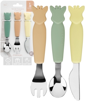 Sophie la Girafe – Set mit 3 pastellfarbenen Silikonbestecken