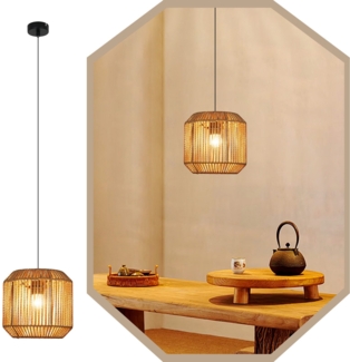 ZMH Pendelleuchte Esstisch Hängelampe Vintage - Pendellampe Esszimmer 1 Flammig Esstischlampe Hanfseil Laterne Design E27 Hängeleuchte für Schlafzimmer Wohnzimmer Flur(Ohne Leuchtmittel)