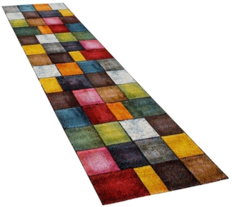 KADIMA DESIGN Teppich Karos Wohnzimmer 100% Polypropylen schmutzabweisend Teppich Kurzflor, Läufer, Höhe: 16 mm, Florhöhe: 12 mm, nur Handreinigung, Läufer, 80x300 cm, Mehrfarbig