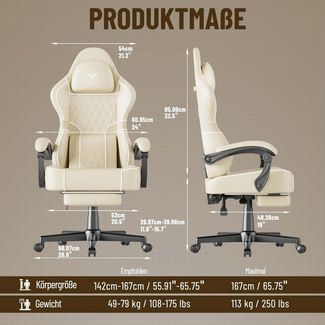 Huracan Gaming-Stuhl Gamer Chair mit verstellbare Kopfstütze und Lendenkissen,Ergonomisch