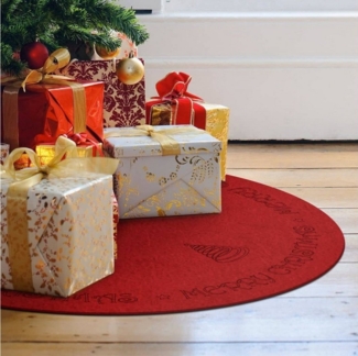 K&L Wall Art Weihnachtsbaumdecke Rote Zimmerpflanzen Rund Ø 99cm Weihnachtsbaum Filzteppich