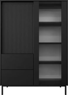 Vitrine Ozmi 2D2S mit zwei Drehtür und zwei Schubladen (Farbe: Schwarz)