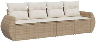 vidaXL 4-tlg. Garten-Sofagarnitur mit Kissen Beige Poly Rattan 3253415