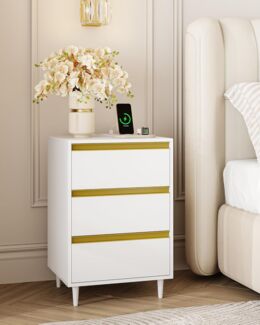 Nachttisch, 2er Set, Beistelltisch, 3 Schubladen, Nachtschrank mit 4 Abnehmbaren Fußstützen, Nachttisch im Schlafzimmer, Sofatisch, für Schlafzimmer, Wohnzimmer, Weiß