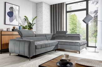 99rooms Dali Ecksofa Velours SALVADOR Grau Rechts mit