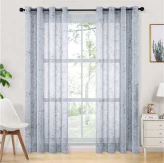 BYSURE Gardine, Ösen (2 St), halbtransparent, Blumenmuster Leinen-Gardine