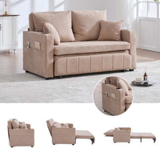 LVHOM Schlafsofa mit 3-fach verstellbarer Lehne&USB, Ausziehbares Schlafbett, 2-Sitzer mit Becherhalter Platzsparend 139x73x83cm