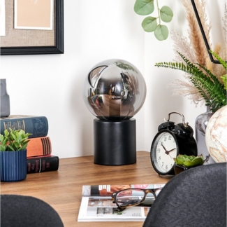 hofstein Tischleuchte Tischlampe aus Metall/Glas in Schwarz/Rauchfarben, ohne Leuchtmittel, Leuchte im Retro/Vintage-Design mit Glasschirm (15 cm), 1 x E14