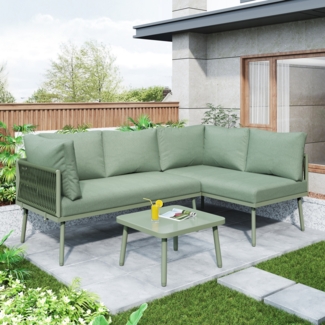 Merax Garten-Lounge-Set aus Eisen, Gartenmöbel-Set aus grünem Seil, L-förmiges Gartenmöbel-Set, Lounge-Set aus grünem Seil mit Sitzkissen