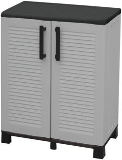 Dmora Anthony-Außengarderobe, Mehrzweck-Balkongarderobe, 2-türiger Außenschrank, 100 % Made in Italy, 68 x 37 x 90 cm, Hellgrau und Schwarz, gestreifte Oberfläche