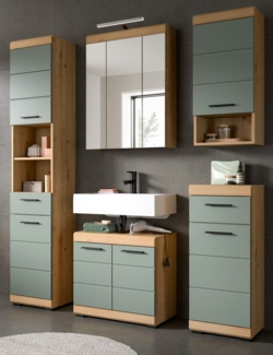 Badmöbel Set in Shawn grün und Eiche 5-teilig 164 cm