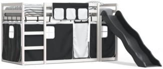 vidaXL Etagenbett mit Rutsche und Gardinen Weiß und Schwarz 80x200 cm 3284119