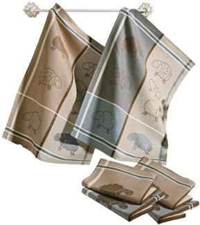 Kracht Geschirrtuch Geschirr- und Frottiertuch "Schafe" 6er-Pack, Halbleinen/Frottier Motiv: Schaf