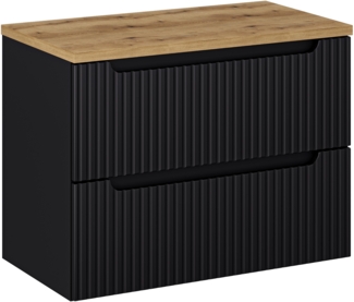 NOVA BLACK Badmöbel-Set 80 cm mit Tischplatte (40x80cm), Schwarz Teppich,Eiche Wotan