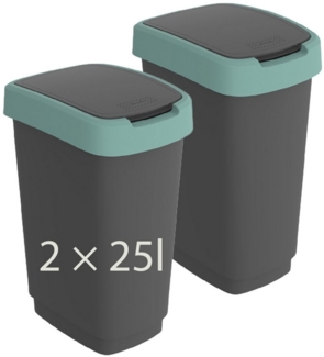 ROTHO Mülleimer TWIST 2er-Set Abfalleimer 25l - 2-in-1 Deckel - ideale Mülltrennung, ideal für Mülltrennung & Recycling