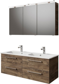 Saphir Badmöbel-Set Serie 6025 2-teilig Mineralmarmor-Waschtisch mit LED-Spiegelschrank, (2-St), Waschplatz 132cm breit, 4 Schubladen, 2 Spiegel-Türen, inkl Türdämpfer