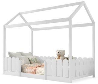 Merax Hausbett, mit Rausfallschutz und Lattenrost, Kinderbett 90x200cm, Holz