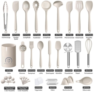 OSTWOLKE Kochbesteck-Set 43-tlg Silikon Küchenhelfer Kochutensilien mit Utensilienhalter