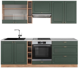 Küchenzeile Fame-Line Grün-Gold Landhaus/Goldkraft Eiche 235 cm , AP Marmor Vicco