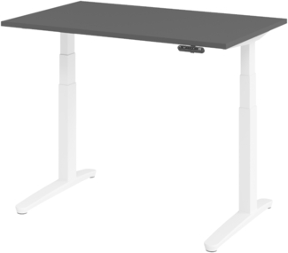 bümö elektrisch höhenverstellbarer Schreibtisch 120x80 cm mit Memory-Steuerung - Design Schreibtisch höhenverstellbar elektrisch, elektrischer Schreibtisch graphit, Gestell weiß, XBHM-12-G-WW
