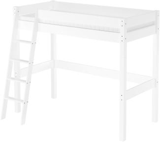 Hochbett für Kinder 90x200 Kinderbett Stockbett Kiefer weiß massiv V-60. 20W-09-20WZ mit Lattenrost und Matratze