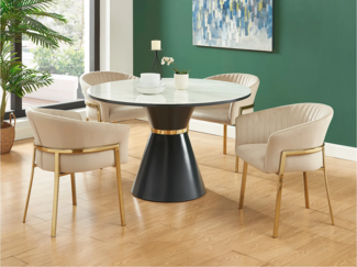 Vente-unique - Stuhl mit Armlehnen 6er-Set - Samt & Goldfarbenes Metall - Beige - ZAOVA von Pascal MORABITO