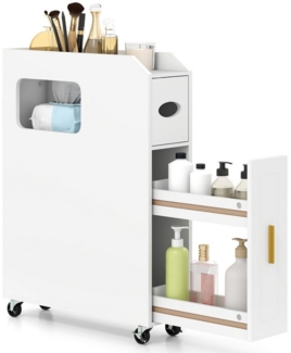 COSTWAY Badkommode, Nischenschrank schmal mit Schublade auf Rollen