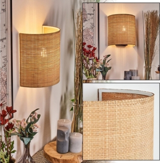 hofstein Wandleuchte Wandlampe aus Metall/Bast/Wienergeflecht in Schwarz/Natur, Lichteffekt, Wandleuchte Boho-Design, Stecker u. Schalter, abnehmbares Kabel, E27