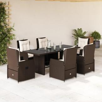 vidaXL 7-tlg. Garten-Essgruppe mit Kissen Braun Poly Rattan 3262781