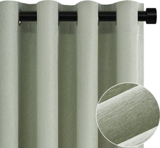Topfinel Vorhang Vorhang Wohnzimmer Leinenoptik Licht Filtern mit Ösen Halbtransparent, Voile Ösen Gardinen Salbeigrün 140x145cm 2er Set Schlafz Balkon