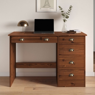 IDIMEX Schreibtisch LANA, Bürotisch mit 5 Schubladen Landhausstil Massivholz Kastanie farben