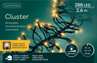 Lumineo LED-Lichterkette Lumineo Lichterkette CLUSTER 288 LED 2,6 m klassisch warm, schwarz, Indoor/Outdoor, dimmbar, 8h-Timer, + 5 m Zuleitung