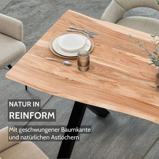 Liadomo Baumkantentisch Maxi, Massiver Akazien-Esstisch mit Baumkante und X-Gestell