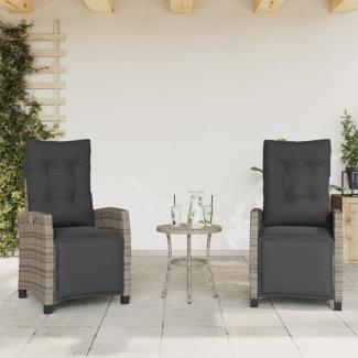 vidaXL Gartensessel mit Fußteil 2 Stk. Verstellbar Grau Poly Rattan