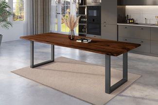 Esstisch Baumkante massiv Akazie nussbaum 240 x 100 U-Gestell schwarz NICK 163997883