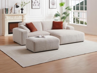 Vente-unique - Ecksofa - Ecke rechts - Cord - Beige - TIRONO von Maison Céphy