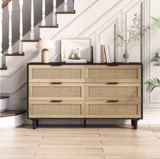 Celya Kommode Kommode Rattan mit 6 Schubladen, Sideboard (130CM Kommode)