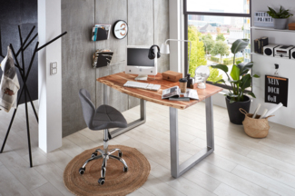 Exklusiver Bürotisch »Palma« Baumkantentisch massiv 160x85 Akazie Natur silber 524949