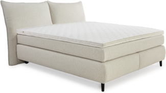 BOXSPRINGBETT 180x200 cm, Kopfteil mit Keder, 7-Zonen-Tonnentaschen-Federkernmatratzen H3+H4, Topper, Bonell-Federkern, Flachgewebe Beige Grau