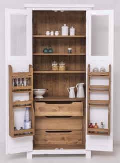 Casa Padrino Landhausstil Esszimmerschrank Weiß / Naturfarben 96 x 65 x H. 220 cm - Massivholz Küchenschrank mit 2 Türen - Esszimmer Möbel im Landhausstil - Landhausstil Esszimmer Einrichtung