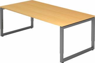 bümö höhenverstellbarer Schreibtisch R-Serie 200x100 cm in Buche, Gestell in Graphit - großer PC Tisch für's Büro manuell höhenverstellbar, Computertisch verstellbar, RS-2E-6-G