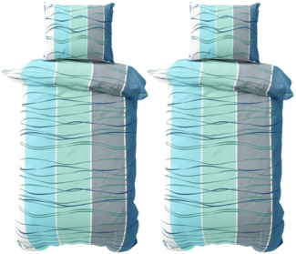 Leonado Vicenti Bettwäsche Bettwäsche Mikrofaser 135x200 oder 155x220 Welle Türkis Grau, Microfaser, 4 teilig, Grau Türkis Blau Welle gestreift modern