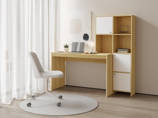 Vente-unique - Schreibtisch mit 3 Schränken & 3 Ablagefächern - Holzfarben & Weiß - ALIOBINI
