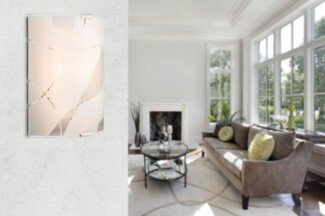 Wandleuchte, Metall, Chrom, weiß, Glas, Dekorlinien