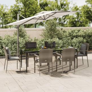 vidaXL 7-tlg. Garten-Essgruppe mit Kissen Schwarz und Grau Poly Rattan 3185105
