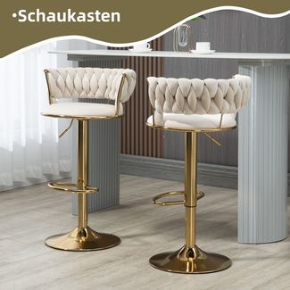 PFCTART Barhocker Samt Barhocker 2er Set, 360° drehbar & höhenverstellbar (Set, 2 St, Goldene Basis, für Küche, Esszimmer & Kücheninsel), Handgefertigte Rückenlehne, weich gepolstert, luxuriöser Samt