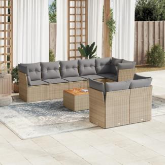 vidaXL 9-tlg. Garten-Sofagarnitur mit Kissen Beige Poly Rattan 3256066
