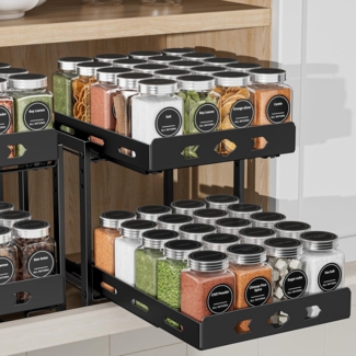 Gewürzregal Ausziehbar 2 Etagen Verstellbar Für Schrank B24.5*L27.5*H23.2CM