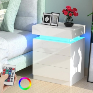 LETGOSPT Nachttisch Nachttisch mit LED-Beleuchtung, einstellbare Farben, mit 3 Schubladen (1-St), Hochglanzkommode mit LED-Licht, Schubladen für Schlafzimmer Wohnzimmer